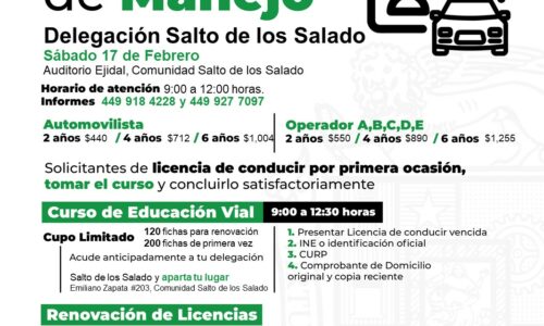 LLEVARÁ A CABO MUNICIPIO NUEVA JORNADA PARA LICENCIAS DE MANEJO EN SALTO DE LOS SALADO