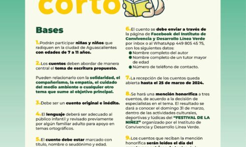 INVITA MUNICIPIO DE AGUASCALIENTES A PARTICIPAR EN LA PRIMERA MUESTRA INFANTIL DE CUENTO CORTO