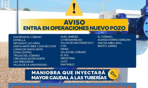 INFORMA MIAA QUE ENTRA EN OPERACIÓN POZO EN EL FRACCIONAMIENTO CUMBRES