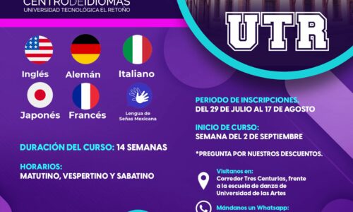 APRENDE INGLÉS, JAPONÉS, ALEMÁN Y MÁS EN EL CENTRO DE IDIOMAS DE LA UNIVERSIDAD TECNOLÓGICA EL RETOÑO